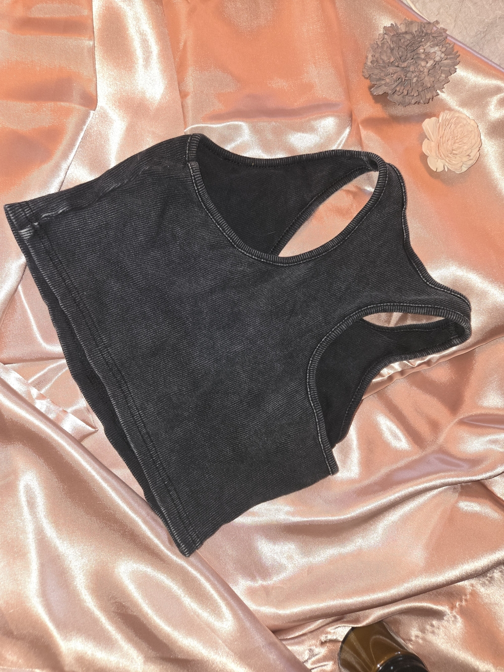 SHEIN Washed Black Ribbed Racerback Cropped Tank - Picture 2 of 3